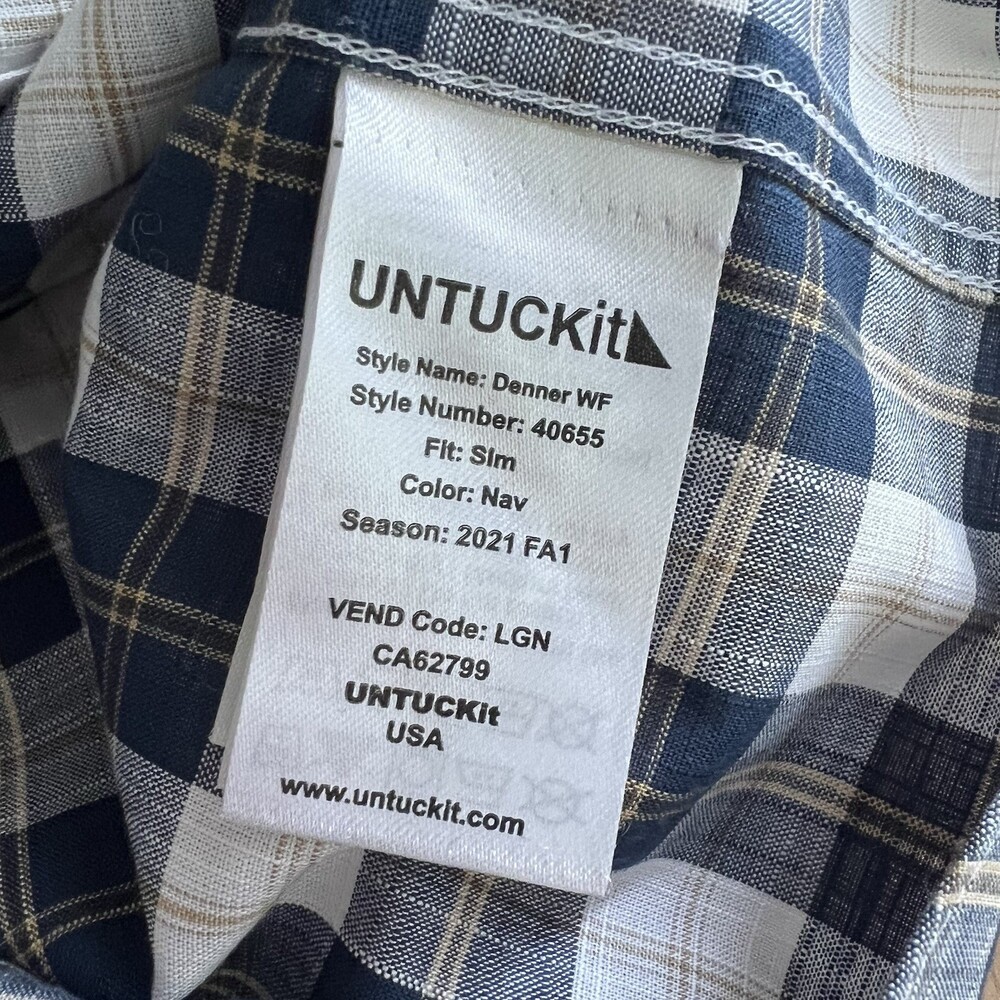 UNTUCKit Long Sleeve Button-Up Shirt 100% Cotton Blue White Plaid - Slim Fit XL - Picture 5 of 9